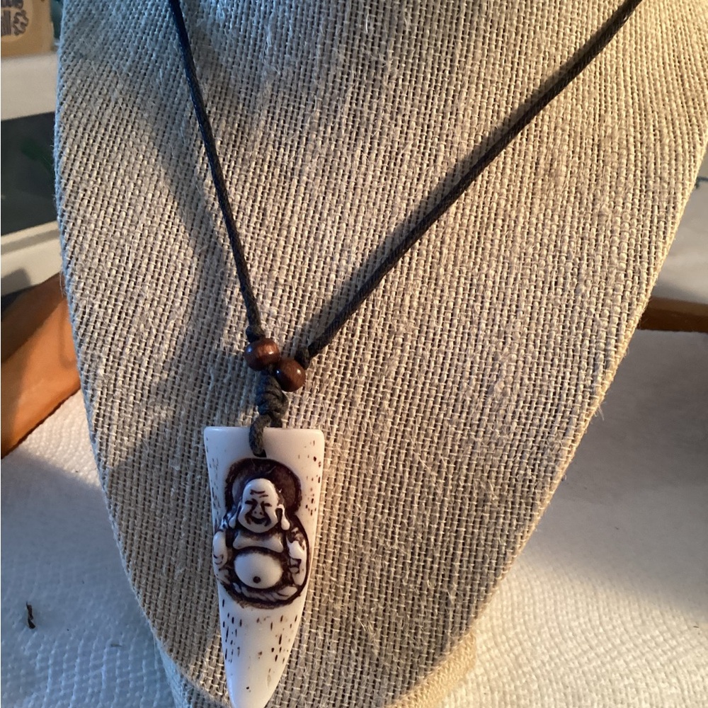Buddha Pendant Necklace - Black and Cream